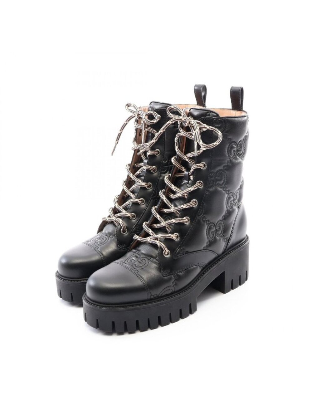 Gucci Boots Side Zip Lace-up Leather GG Matelasse